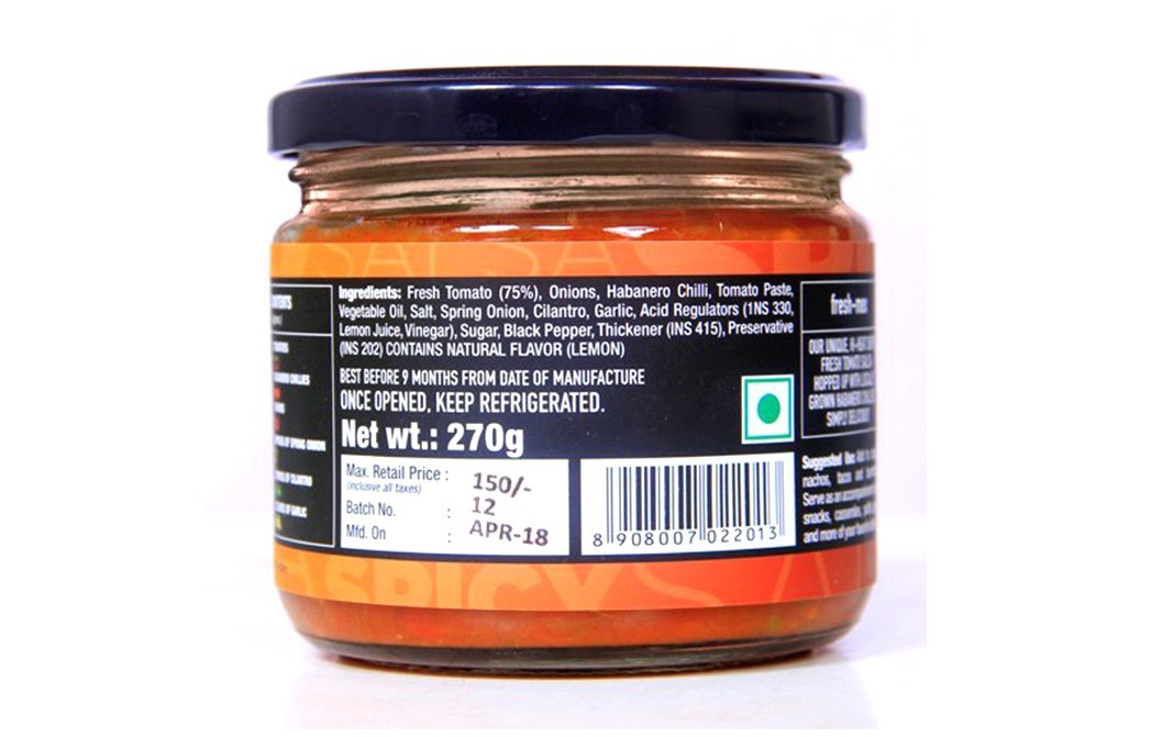 Habanero Spicy Salsa    Glass Jar  270 grams